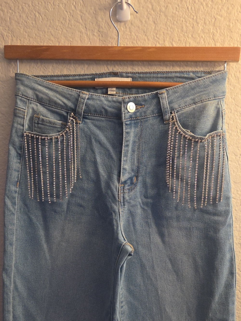 Light Blue Jeans with Rhinestone Fringe